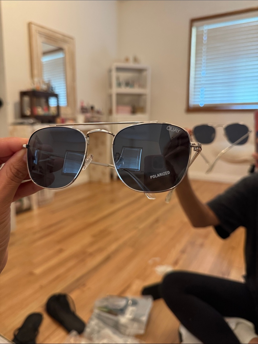 Quay Australia Helios  Silver Frame Sunglasses with Dark Lenses